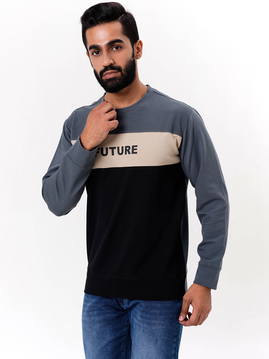 Men's Grey Solid  Full Sleeves Sweatshirt