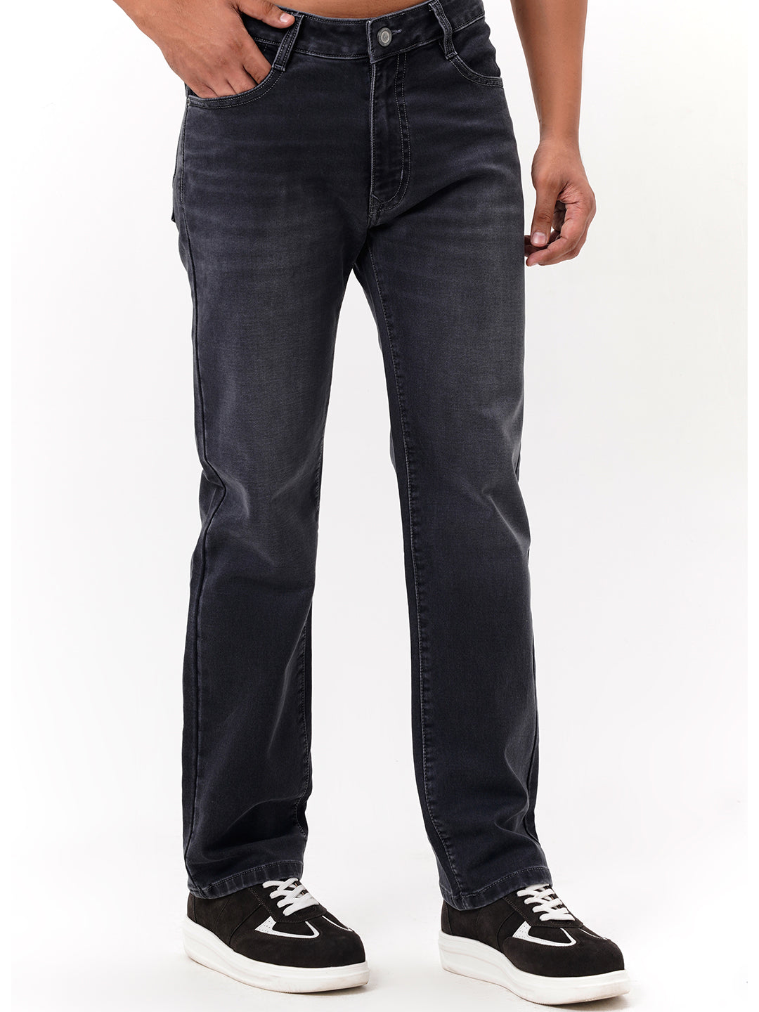 Men Dark Grey Straight Fit Denim