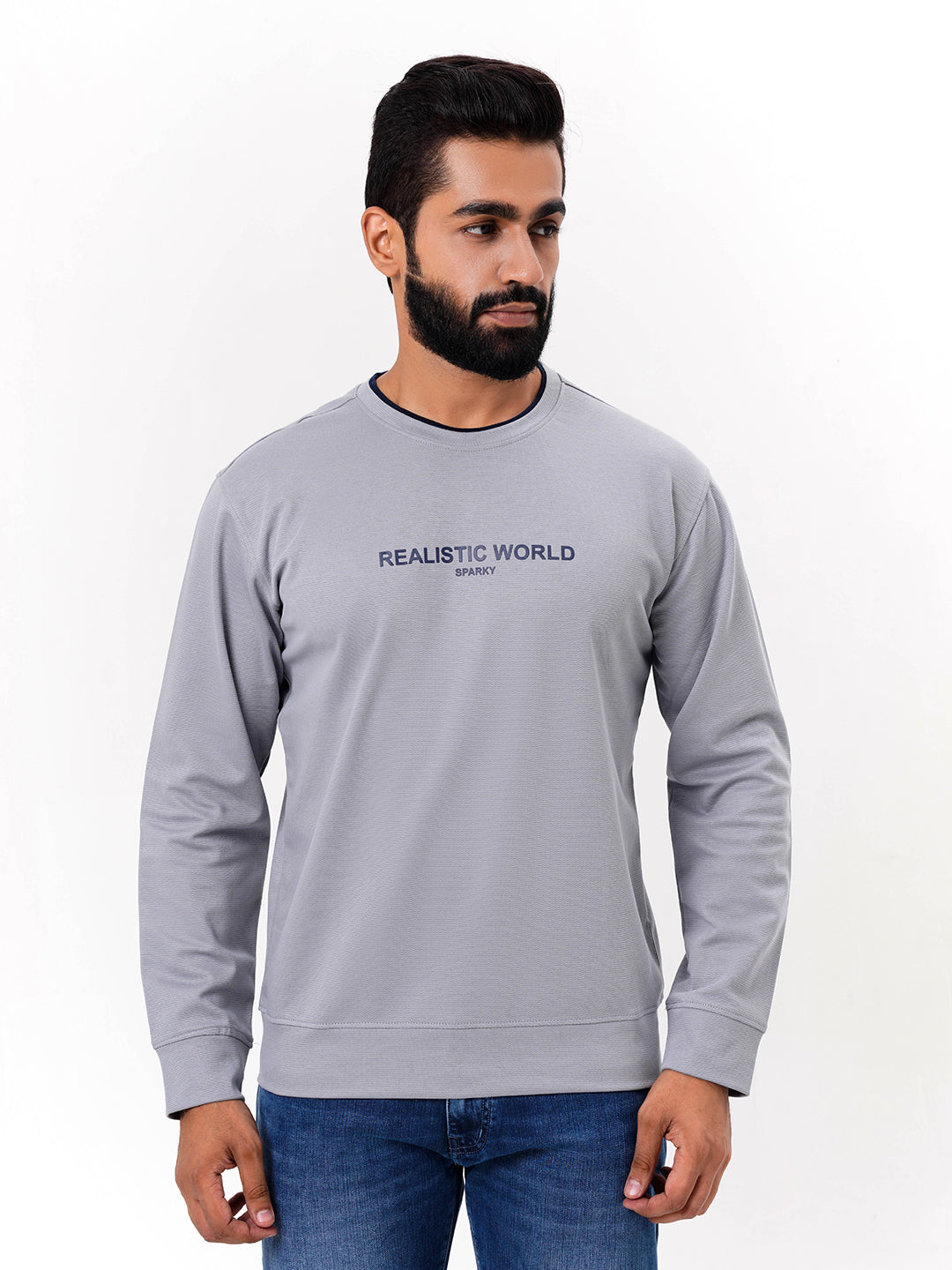 Men's Grey Solid  Full Sleeves Sweatshirt
