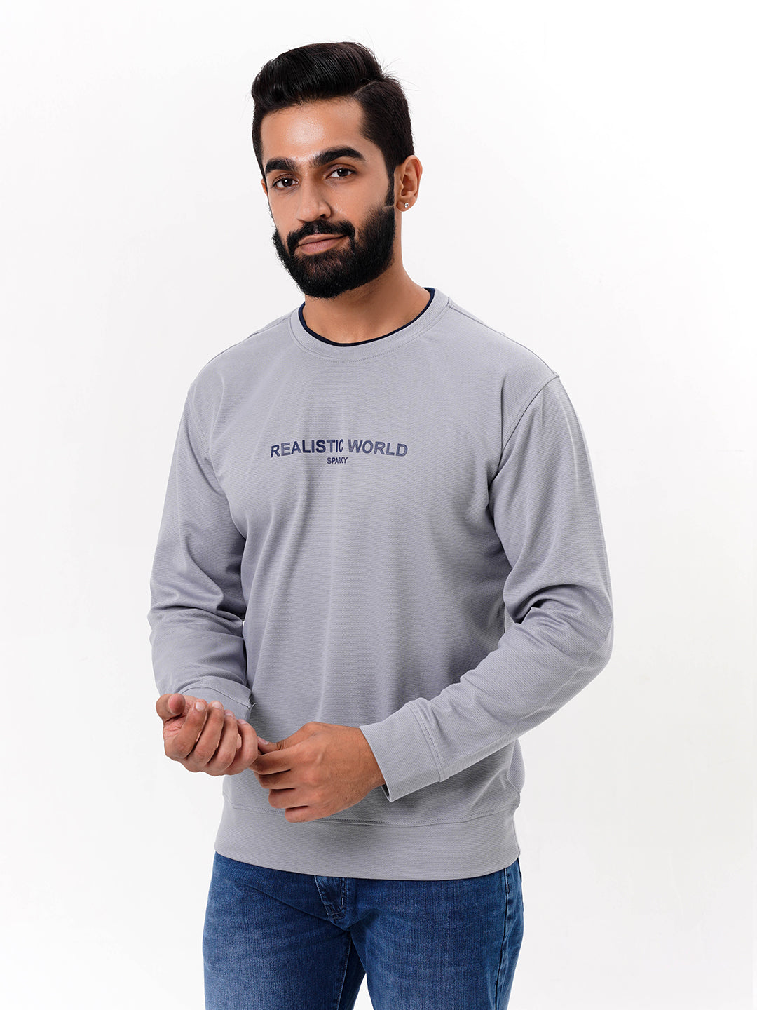 Men's Grey Solid  Full Sleeves Sweatshirt