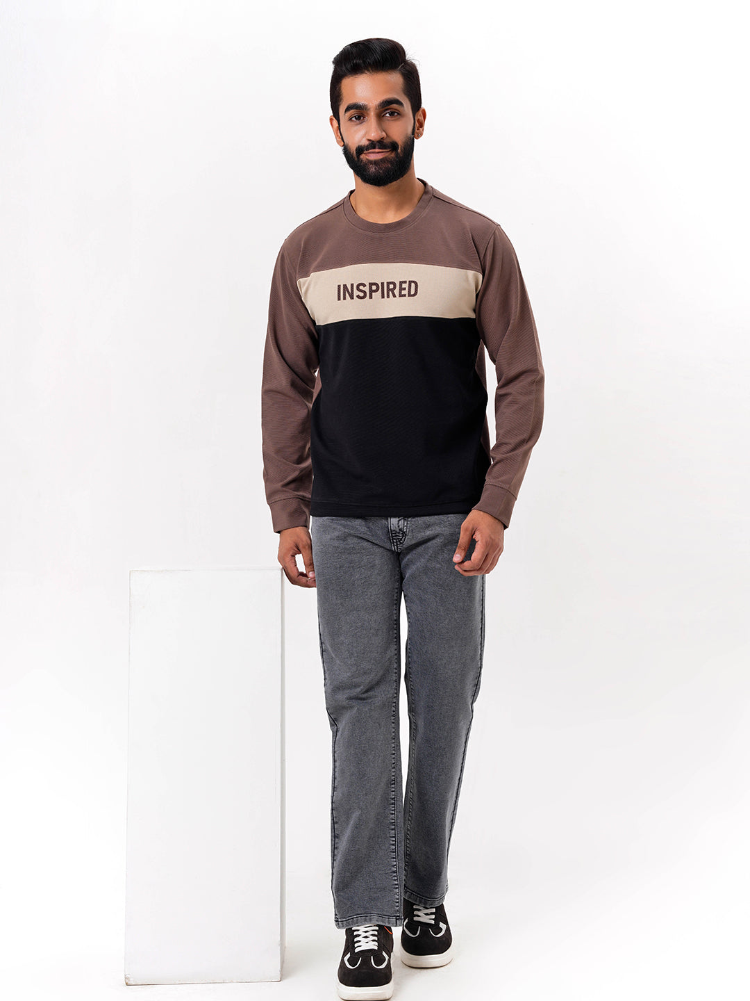 Men's Brown Solid  Full Sleeves Sweatshirt