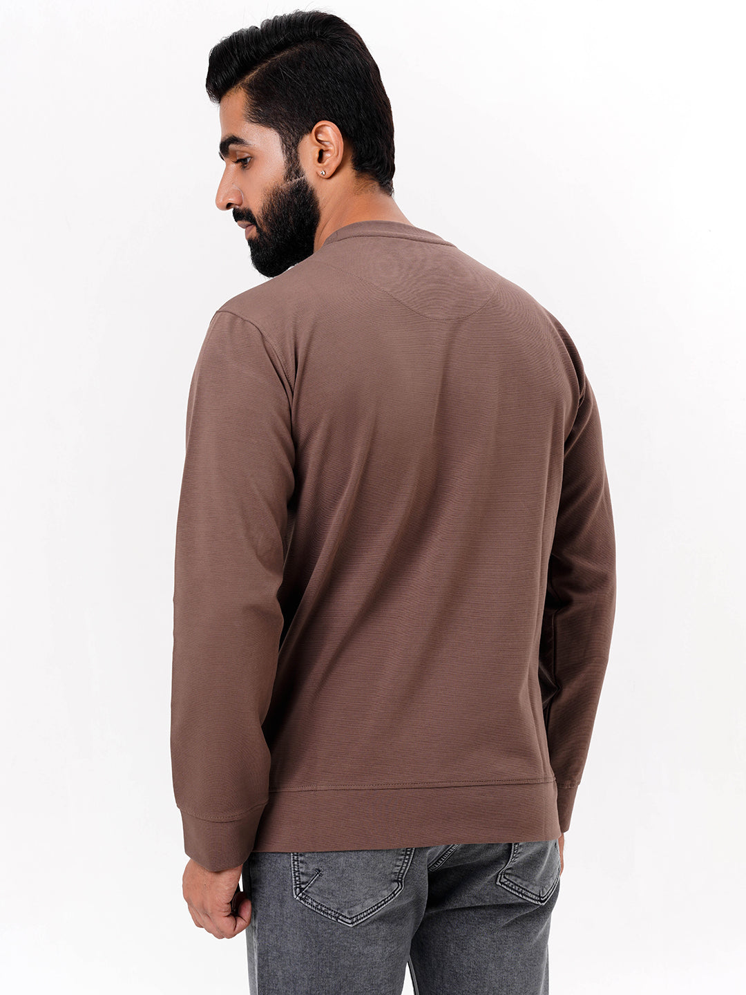 Men's Brown Solid  Full Sleeves Sweatshirt