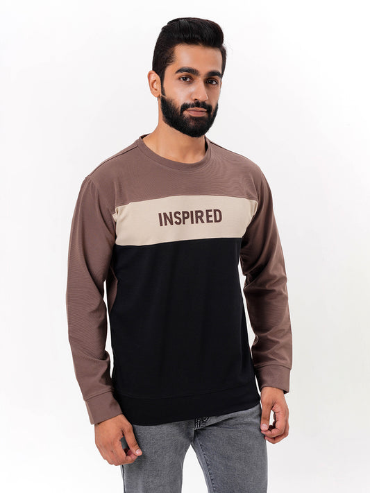 Men's Brown Solid  Full Sleeves Sweatshirt