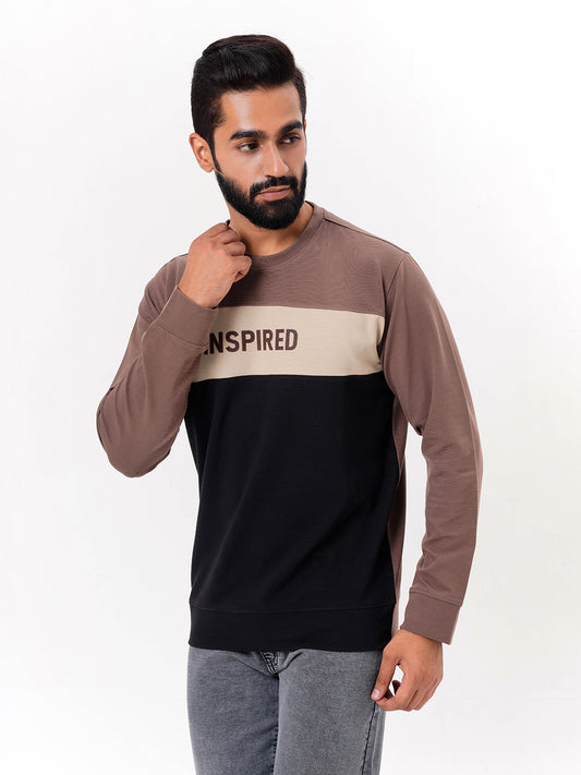 Men's Brown Solid  Full Sleeves Sweatshirt