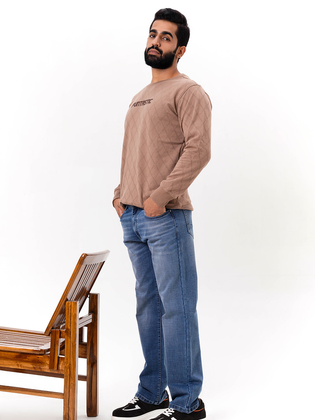 Men's Brown Solid  Full Sleeves Sweatshirt