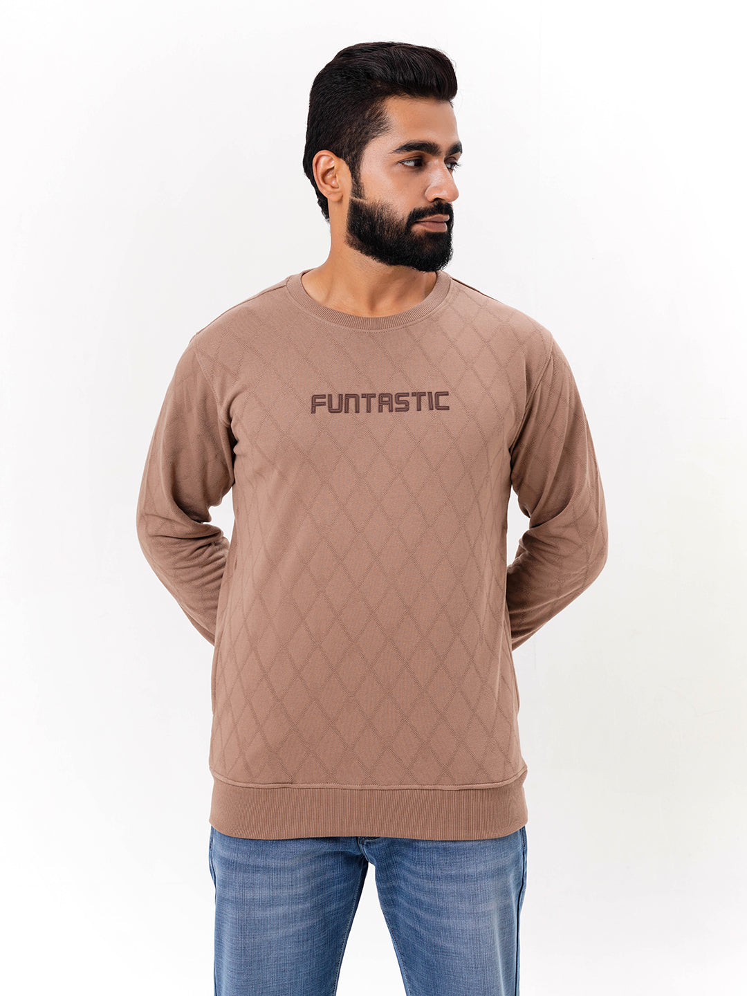 Men's Brown Solid  Full Sleeves Sweatshirt
