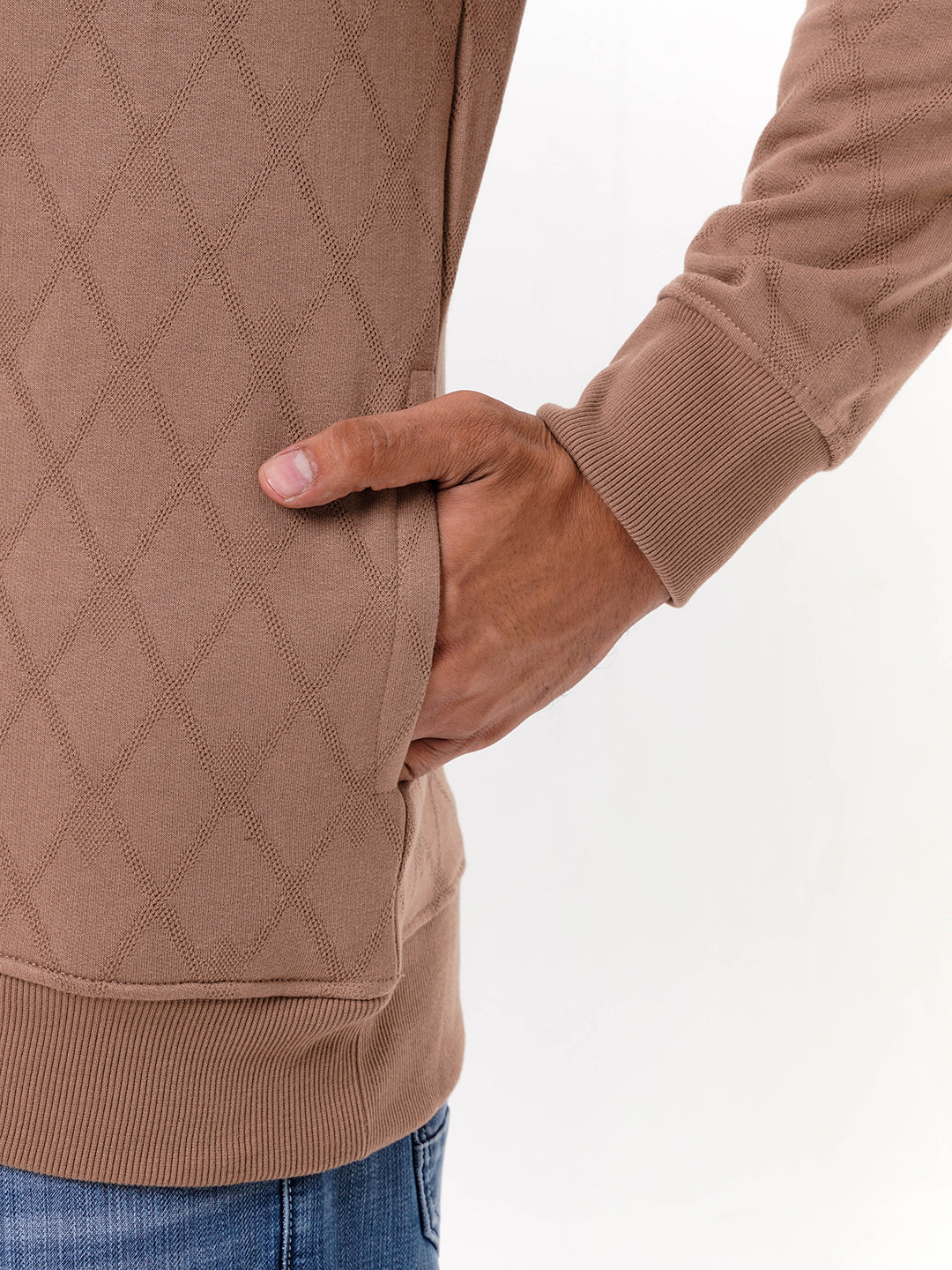 Men's Brown Solid  Full Sleeves Sweatshirt