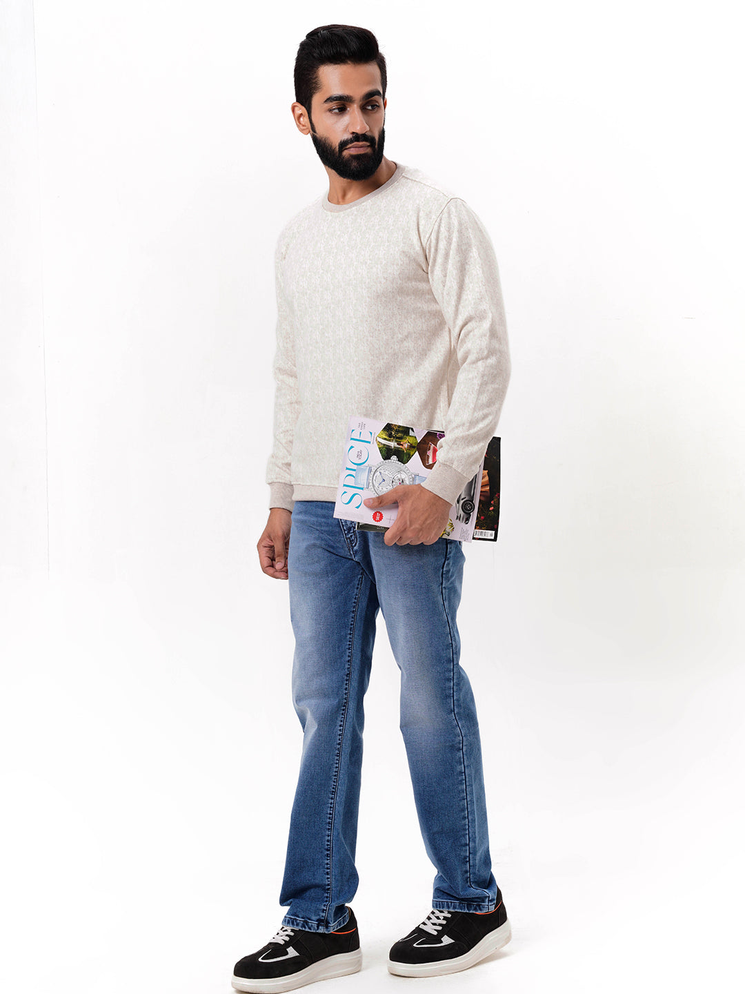 Men's Beige Solid  Full Sleeves Sweatshirt
