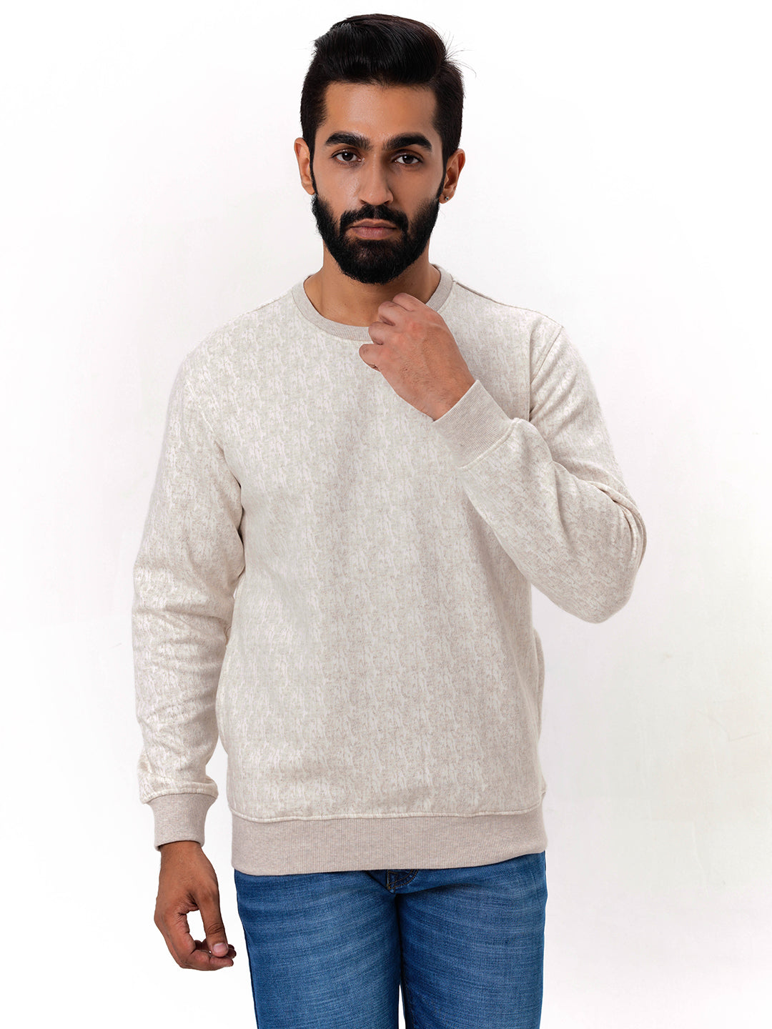 Men's Beige Solid  Full Sleeves Sweatshirt