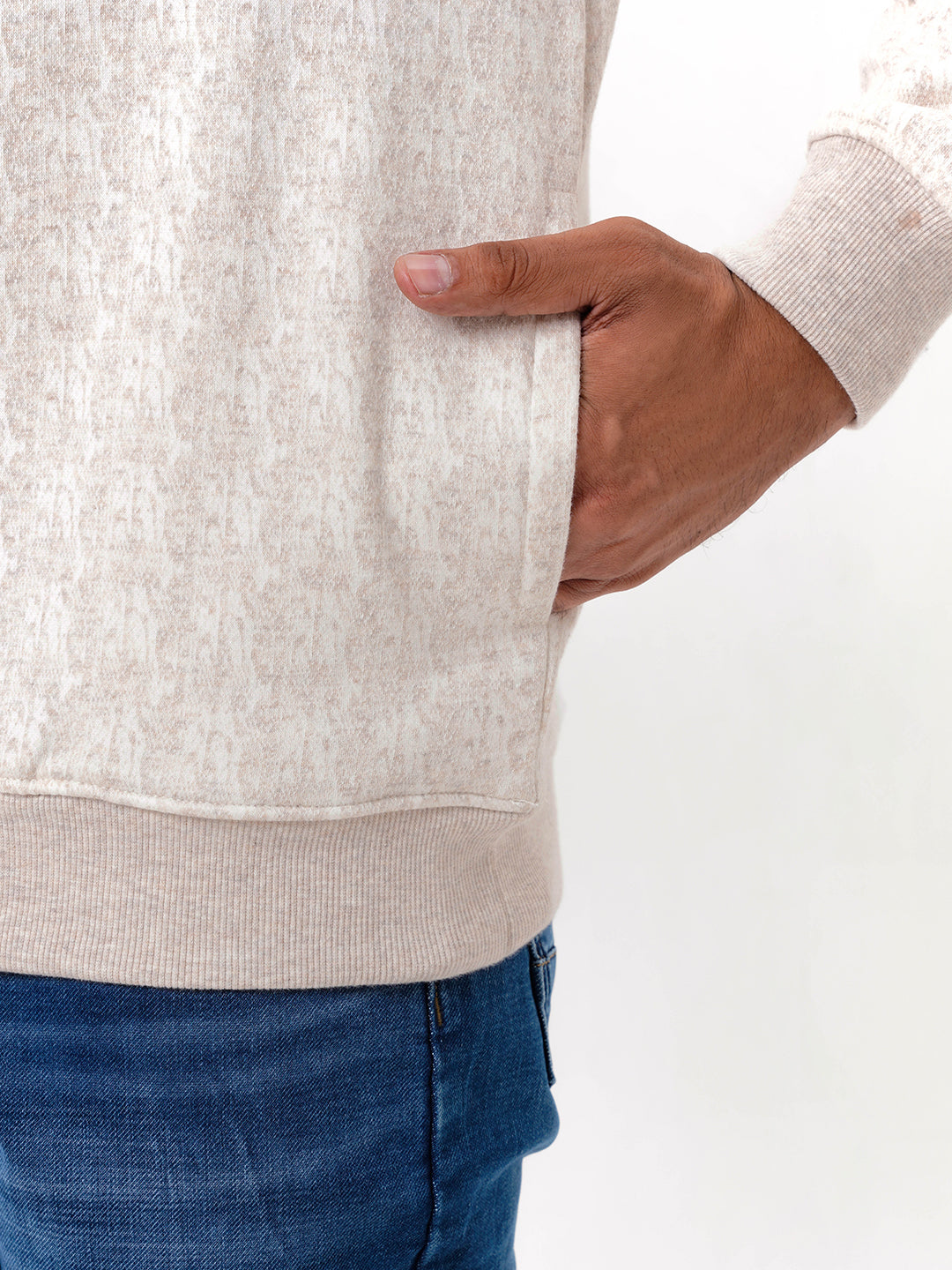 Men's Beige Solid  Full Sleeves Sweatshirt
