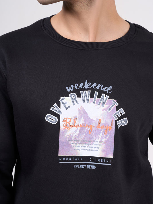 Men's Black Solid Full Sleeves Sweatshirt