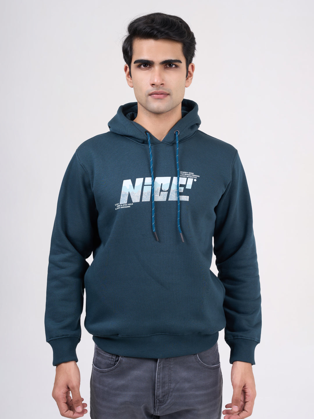 Men's Teal Green Solid Full Sleeves Sweatshirt