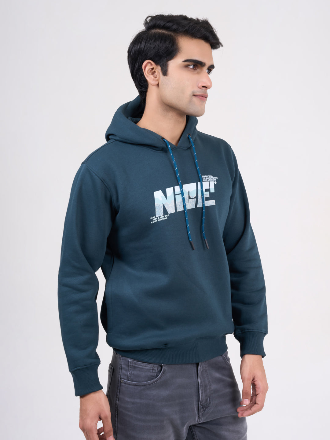 Men's Teal Green Solid Full Sleeves Sweatshirt