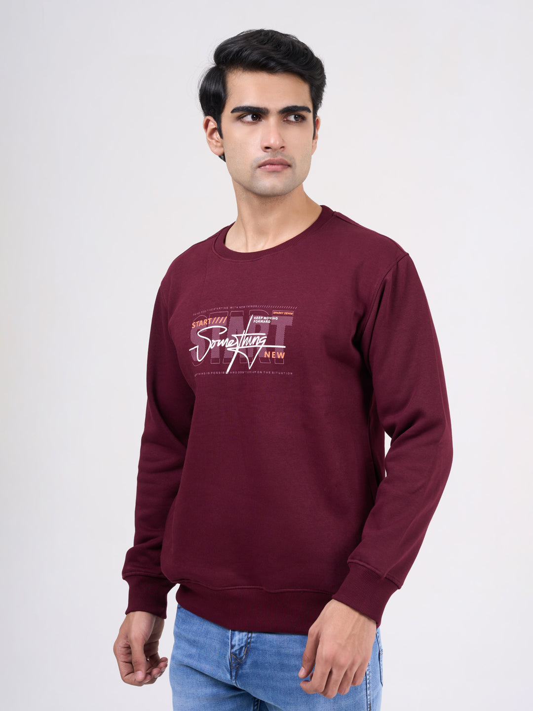 Men's Wine Solid Full Sleeves Sweatshirt