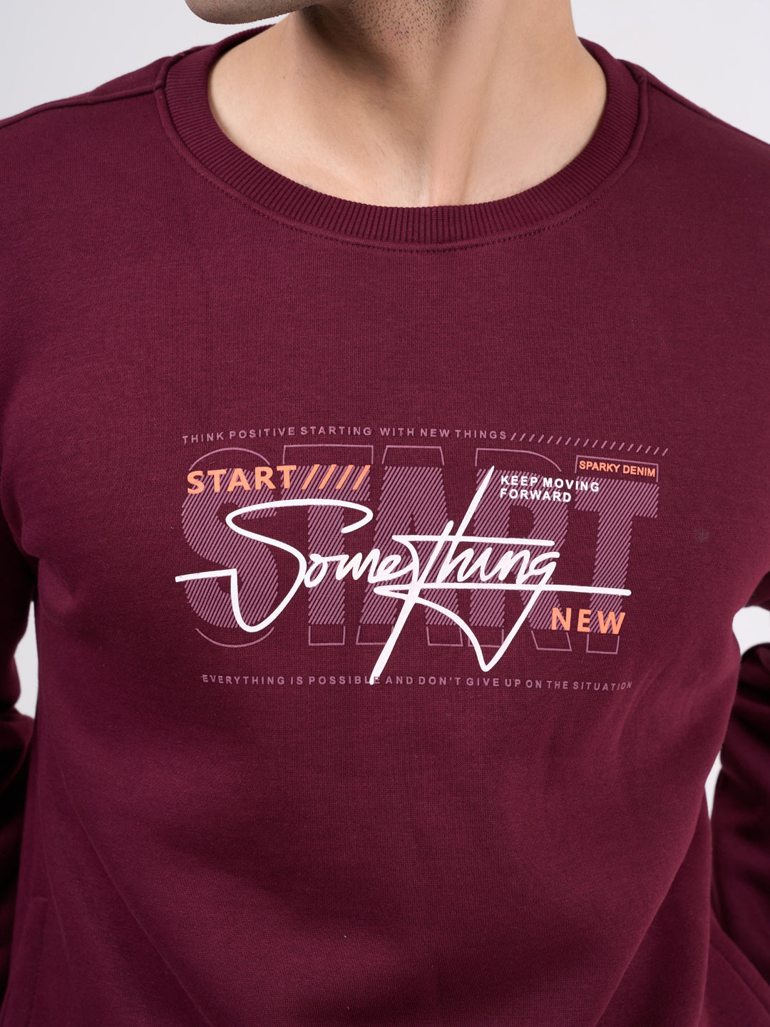 Men's Wine Solid Full Sleeves Sweatshirt