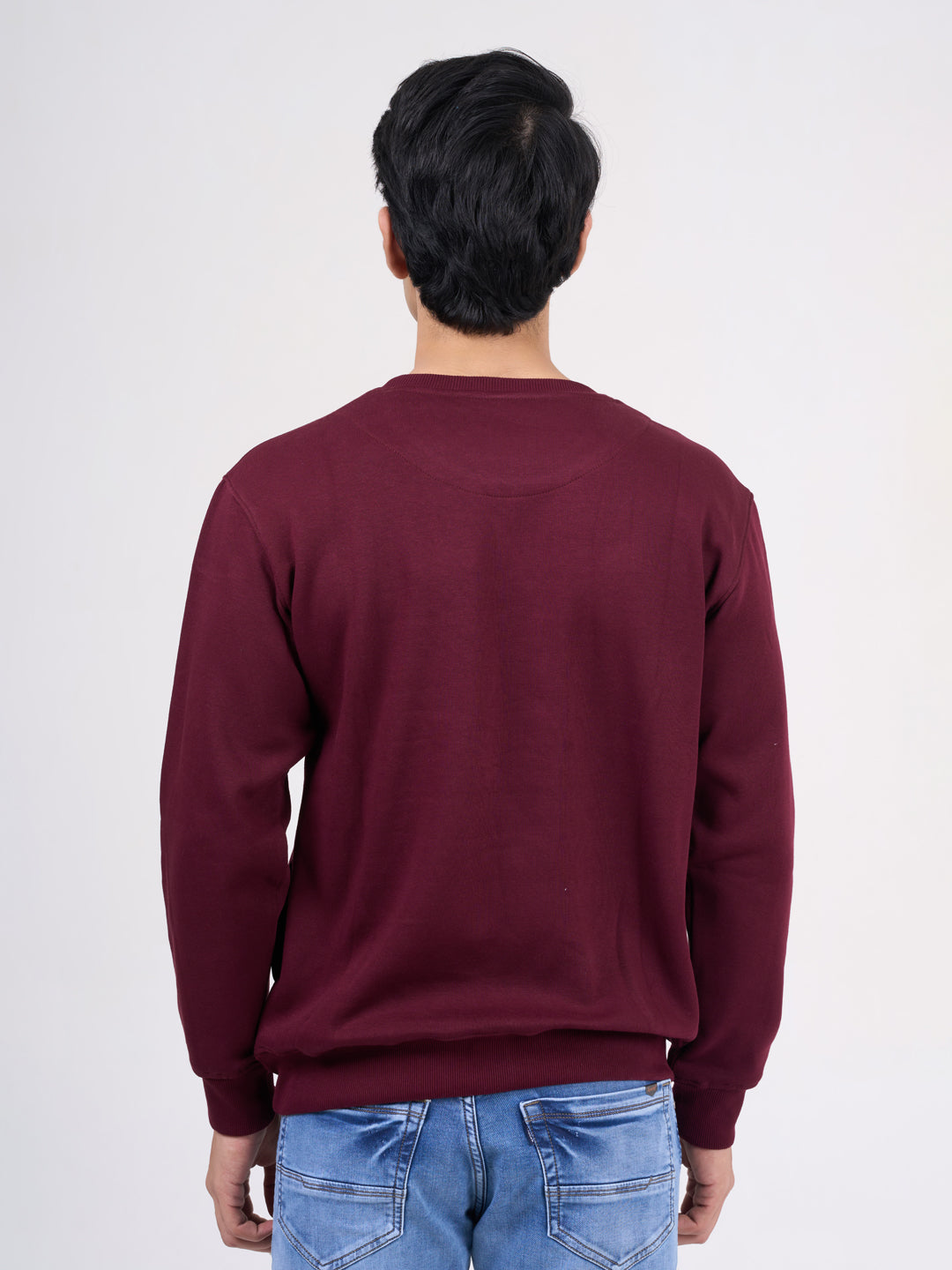 Men's Wine Solid Full Sleeves Sweatshirt