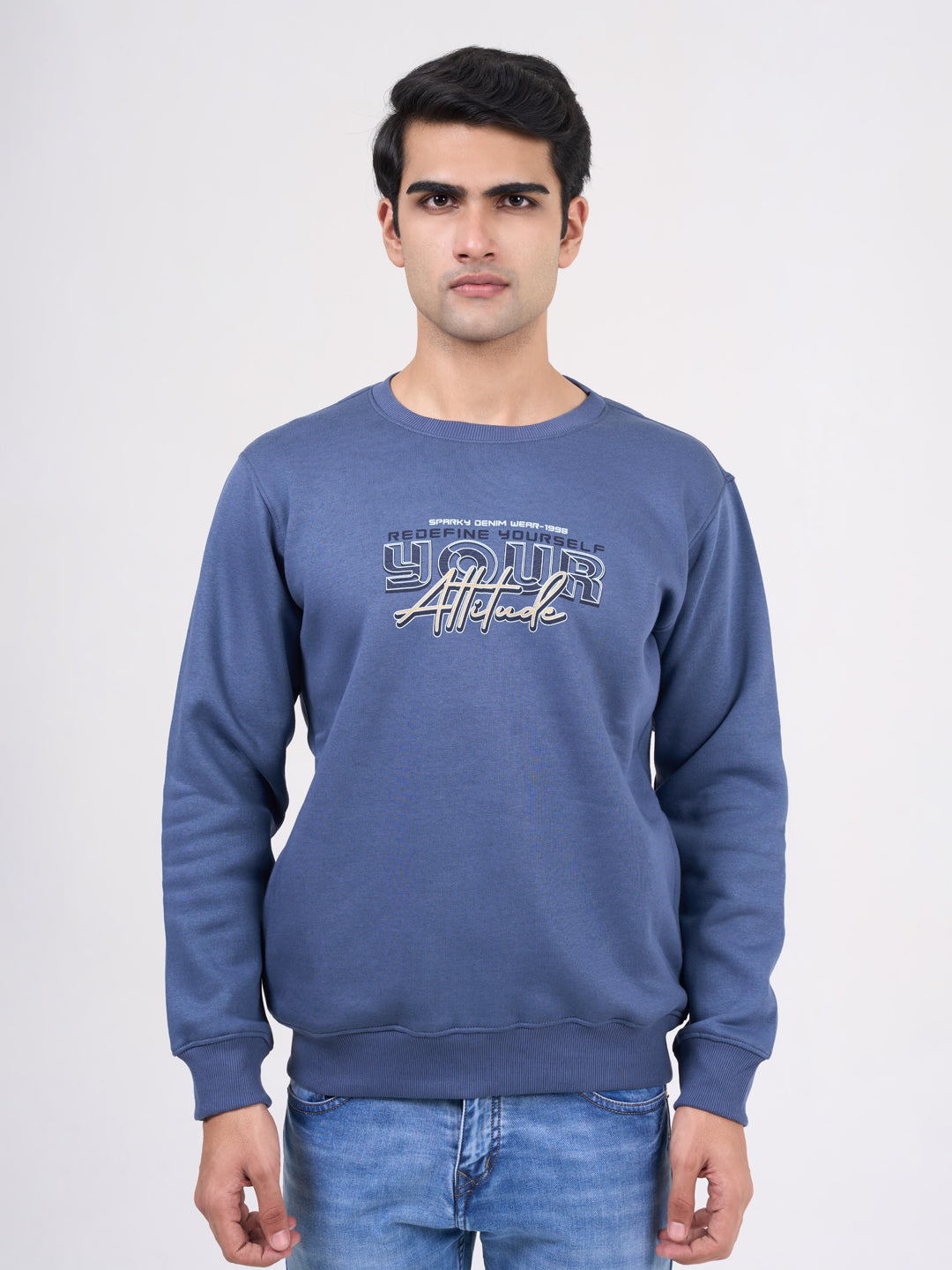 Men's Blue Solid Full Sleeves Sweatshirt