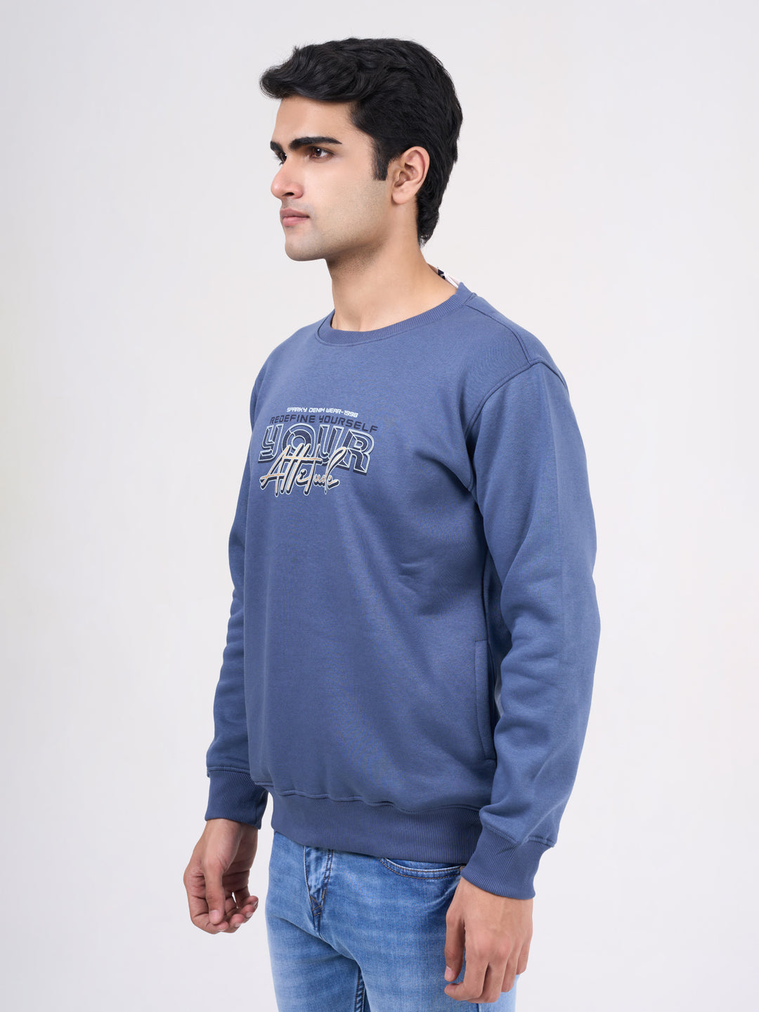 Men's Blue Solid Full Sleeves Sweatshirt