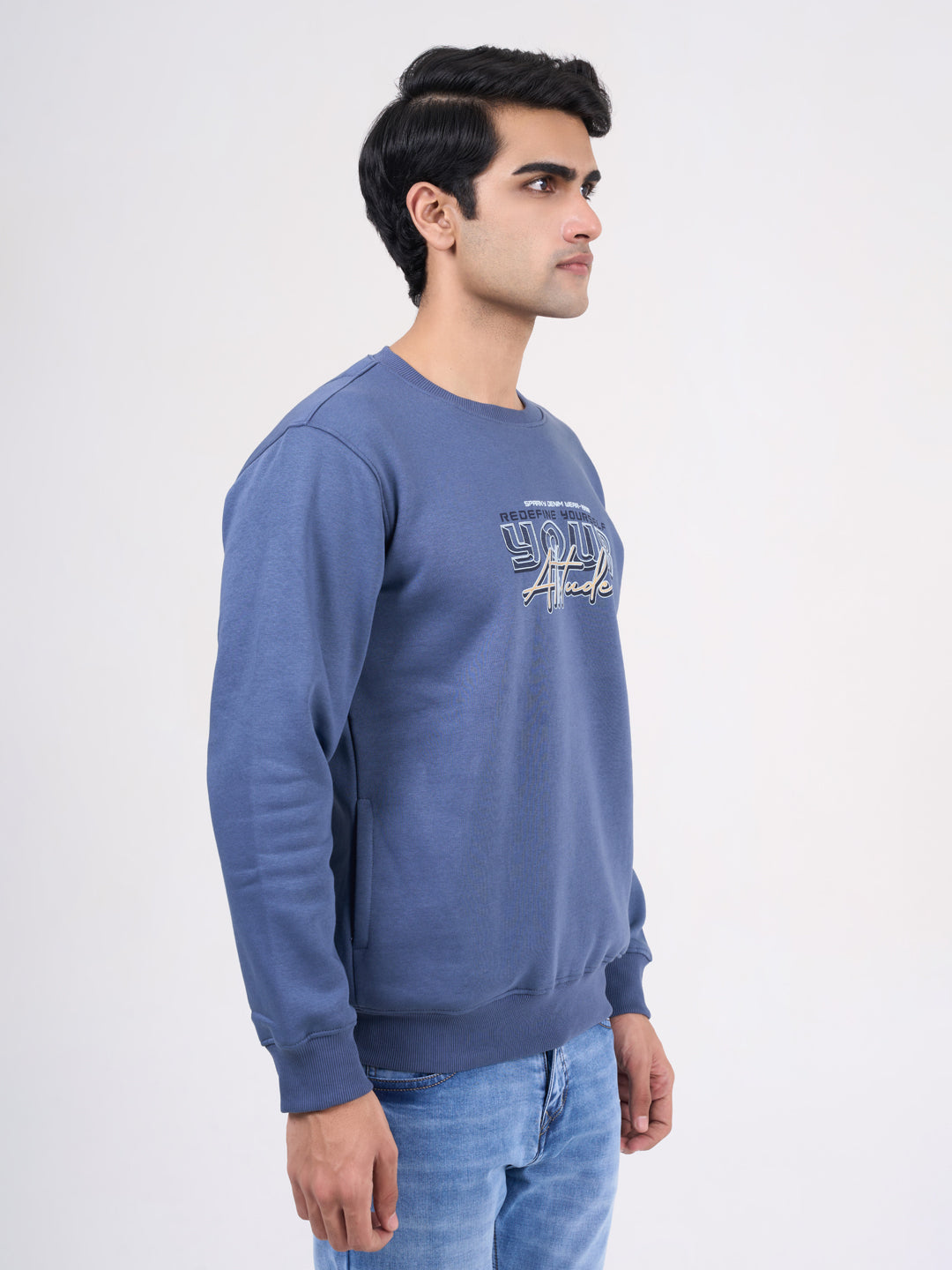 Men's Blue Solid Full Sleeves Sweatshirt