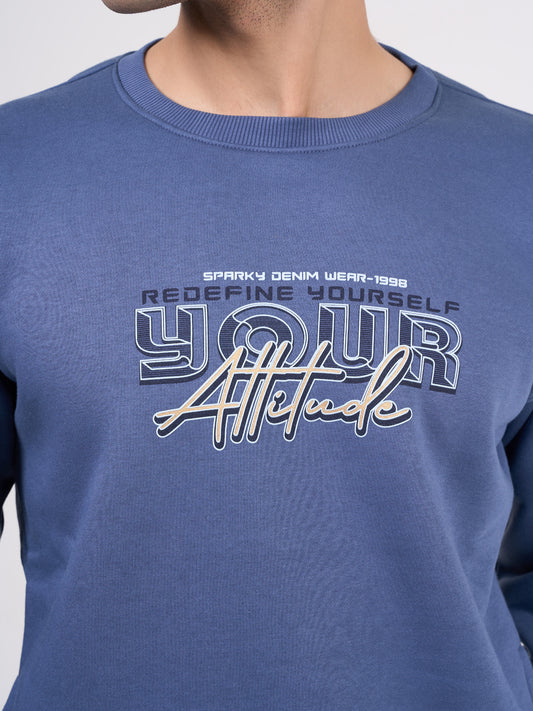 Men's Blue Solid Full Sleeves Sweatshirt