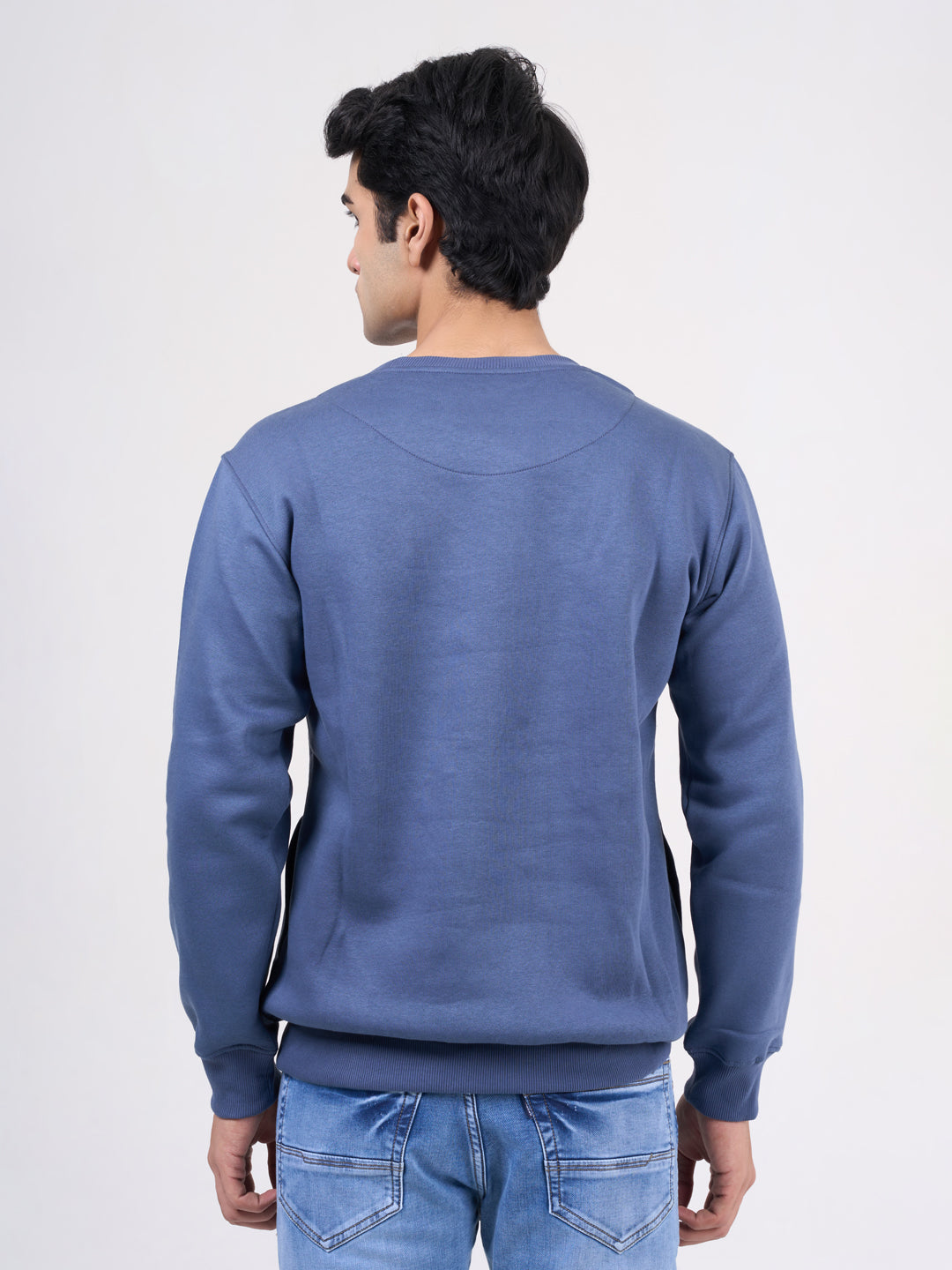 Men's Blue Solid Full Sleeves Sweatshirt