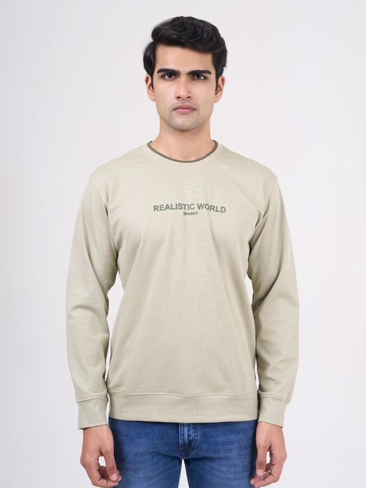 Men's Light Olive Solid Full Sleeves Sweatshirt