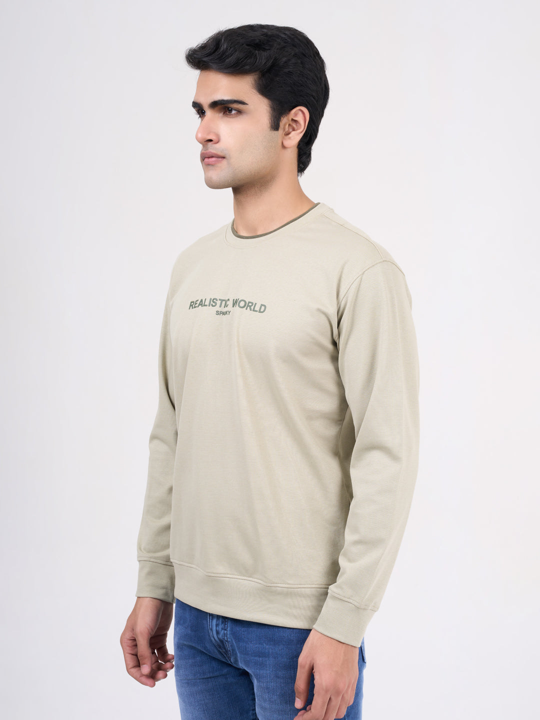 Men's Light Olive Solid Full Sleeves Sweatshirt