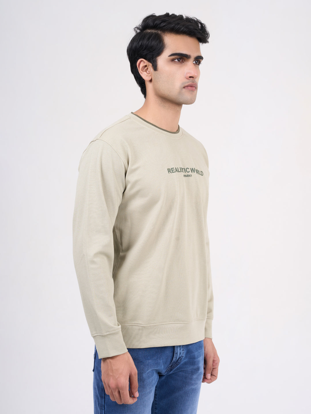 Men's Light Olive Solid Full Sleeves Sweatshirt