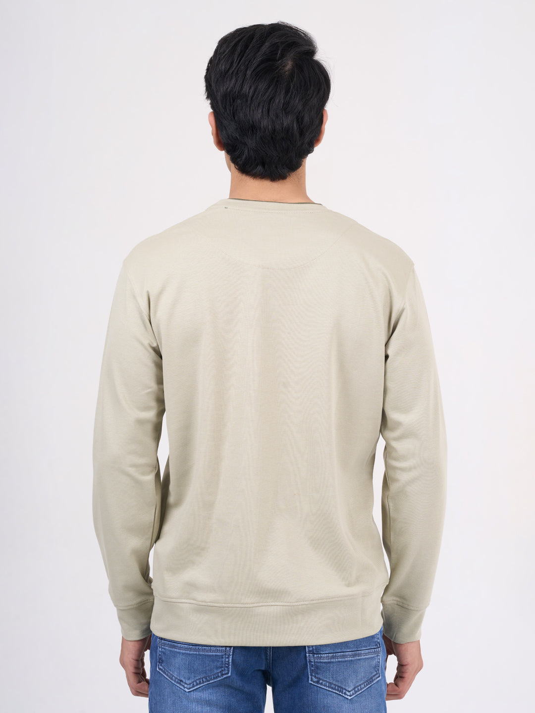 Men's Light Olive Solid Full Sleeves Sweatshirt