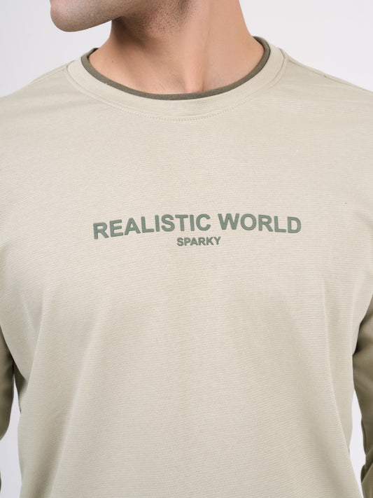 Men's Light Olive Solid Full Sleeves Sweatshirt