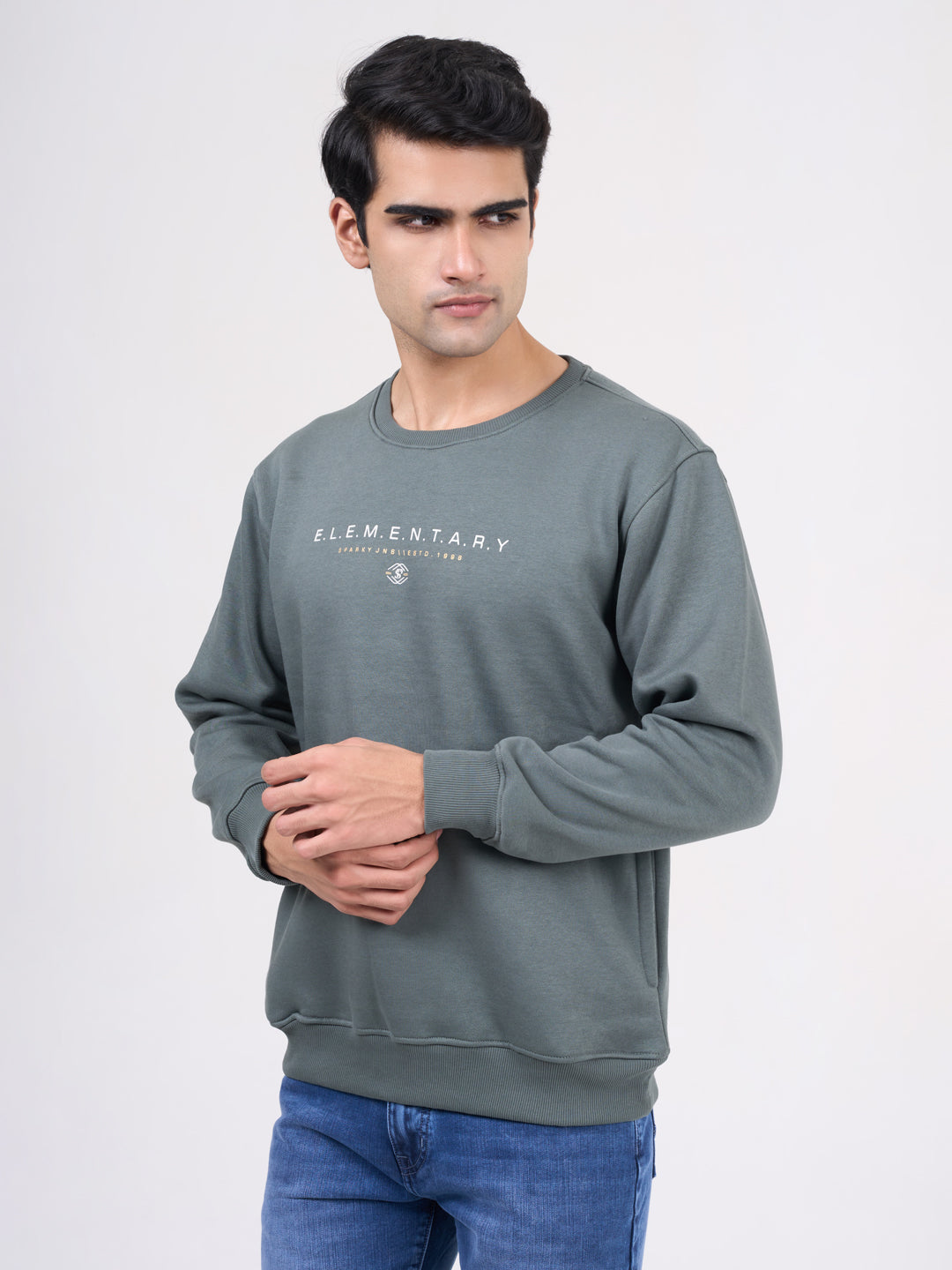 Men's Light Green Solid Full Sleeves Sweatshirt