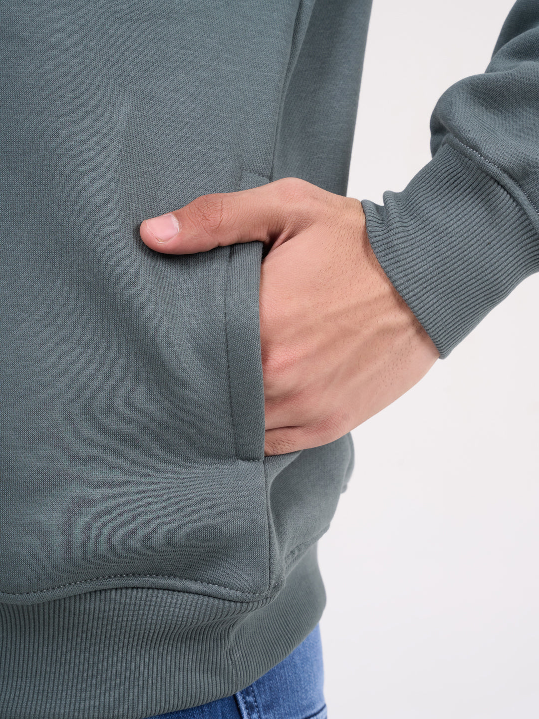 Men's Light Green Solid Full Sleeves Sweatshirt