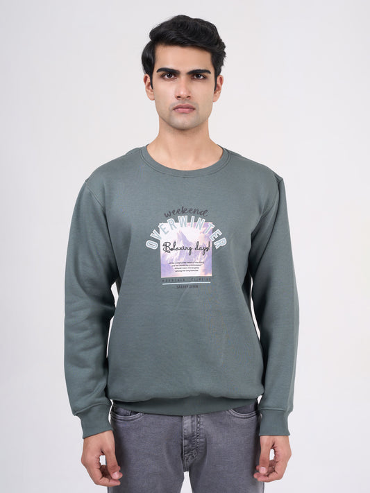 Men's Green Solid Full Sleeves Sweatshirt