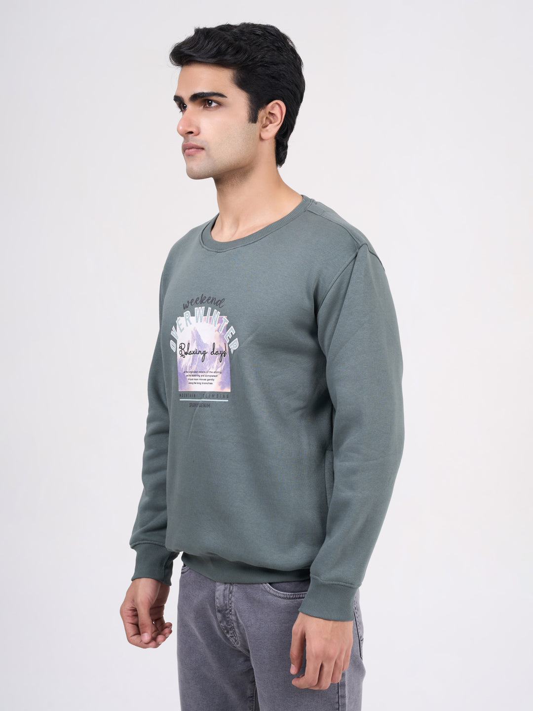Men's Green Solid Full Sleeves Sweatshirt