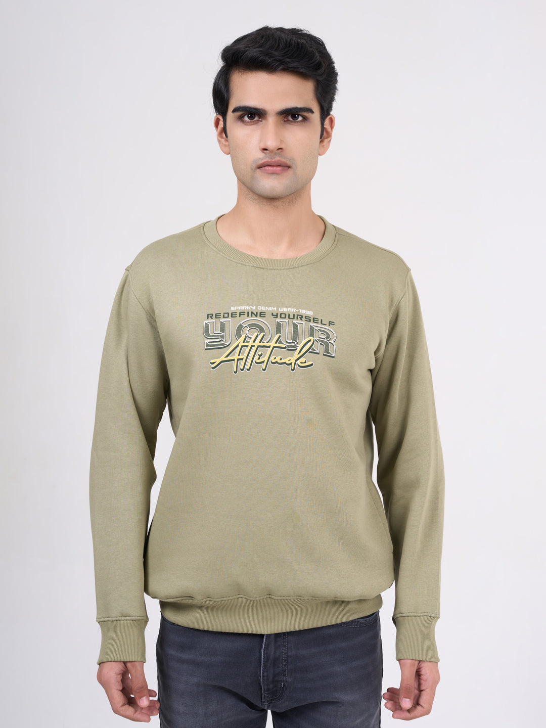 Men's Olive Solid Full Sleeves Sweatshirt