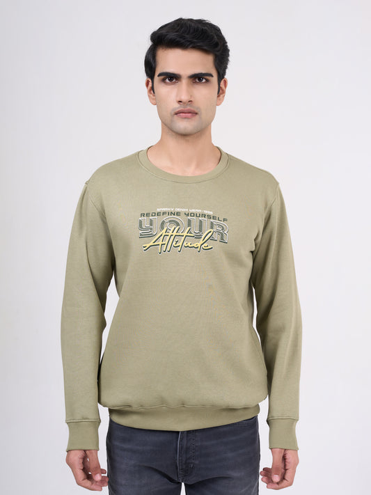 Men's Olive Solid Full Sleeves Sweatshirt