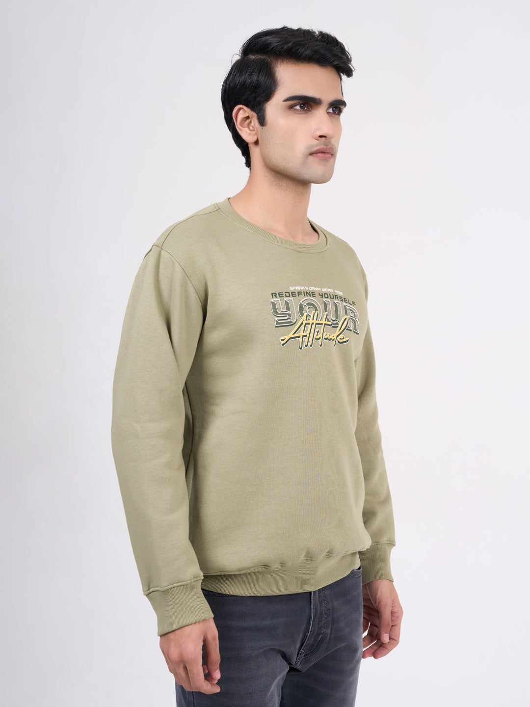 Men's Olive Solid Full Sleeves Sweatshirt