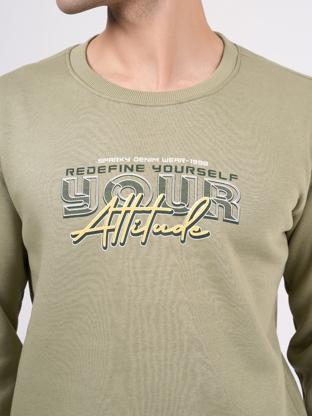 Men's Olive Solid Full Sleeves Sweatshirt