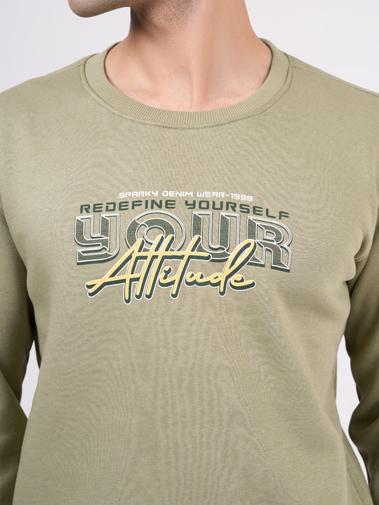 Men's Olive Solid Full Sleeves Sweatshirt