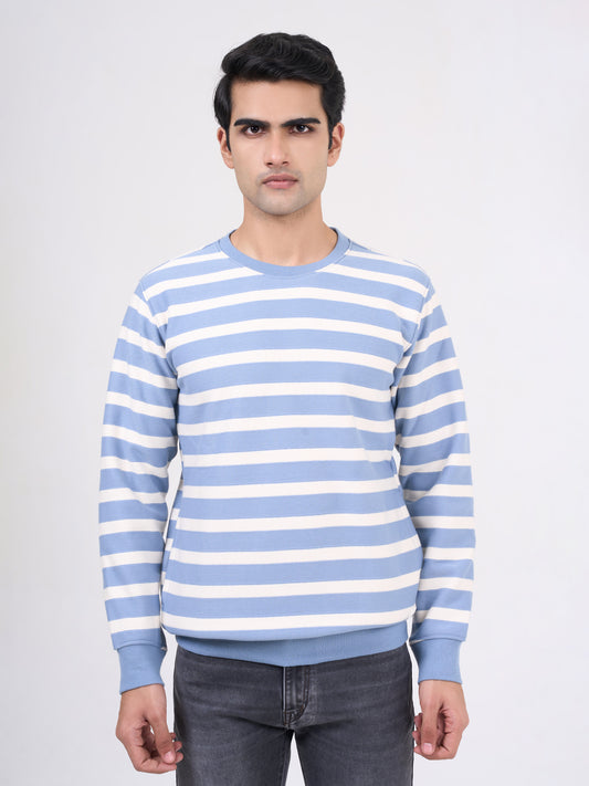 Men's Sky Blue Solid Full Sleeves Sweatshirt