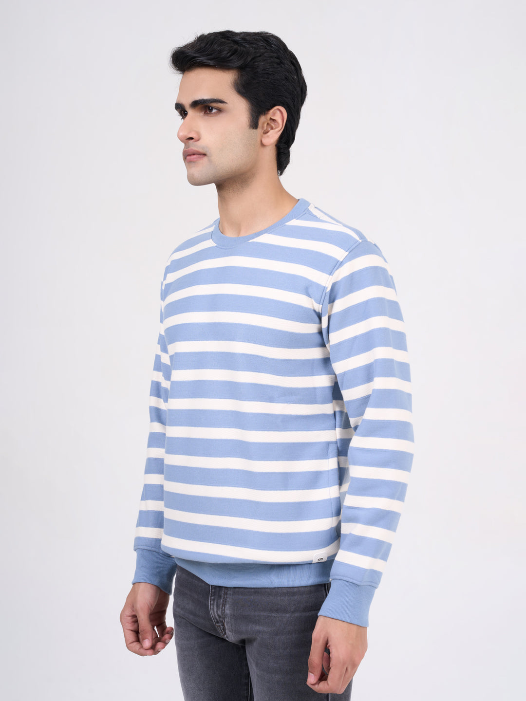 Men's Sky Blue Solid Full Sleeves Sweatshirt