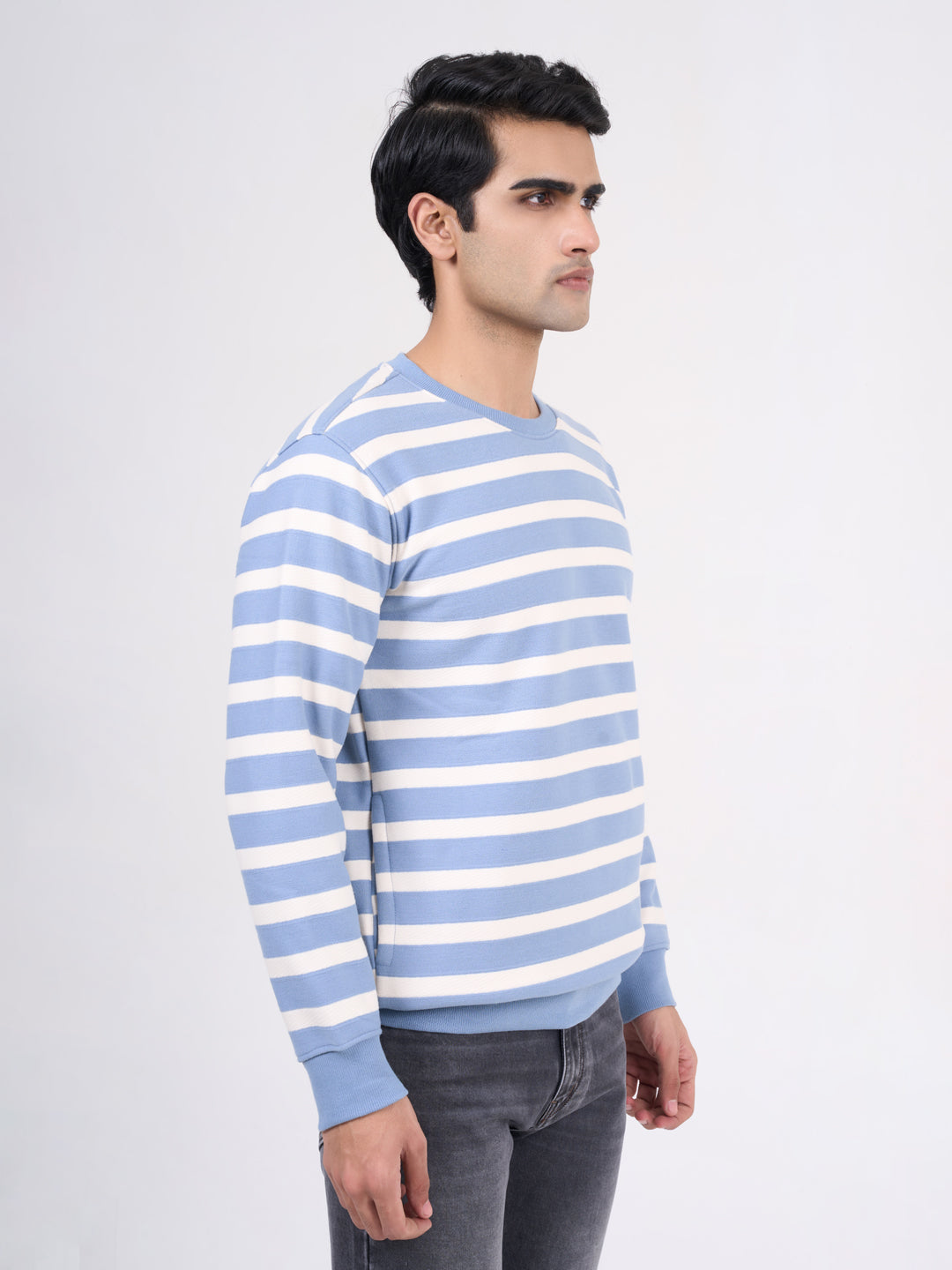 Men's Sky Blue Solid Full Sleeves Sweatshirt