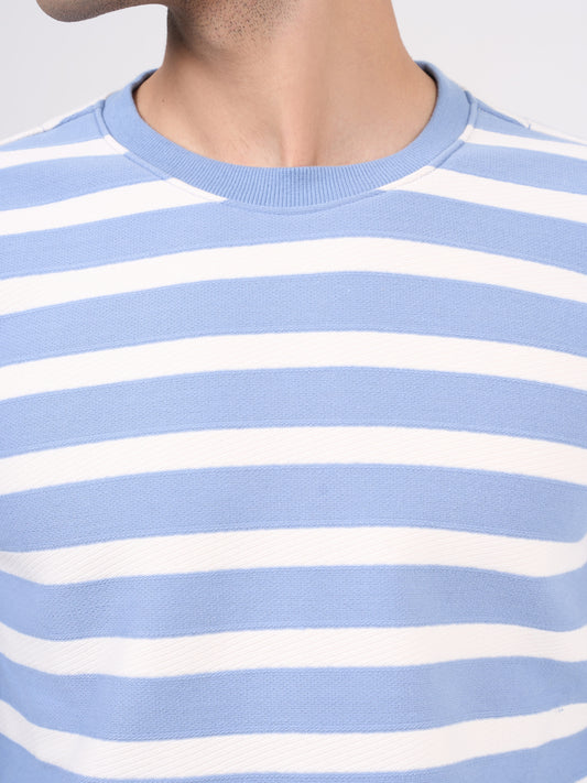 Men's Sky Blue Solid Full Sleeves Sweatshirt