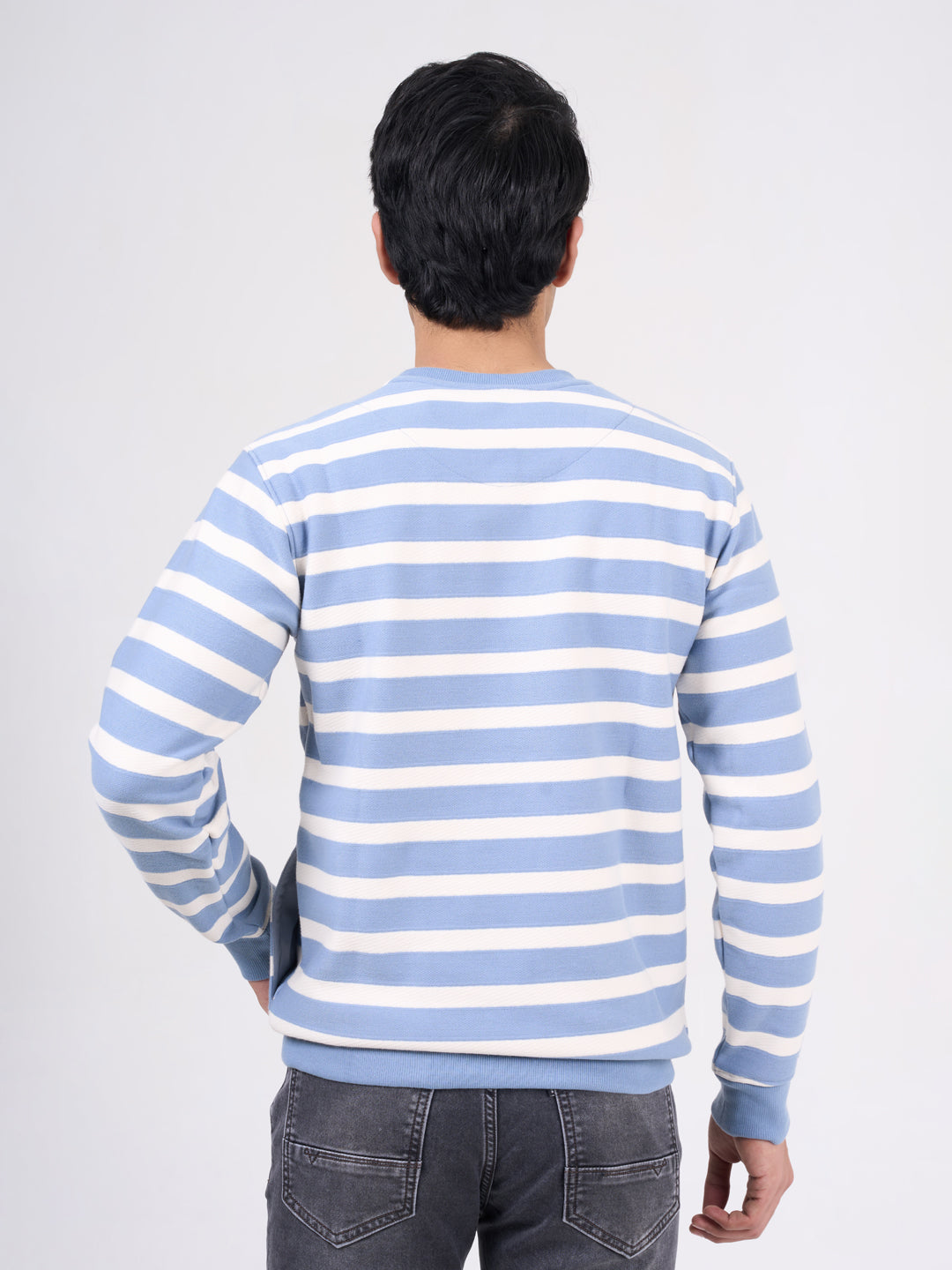 Men's Sky Blue Solid Full Sleeves Sweatshirt