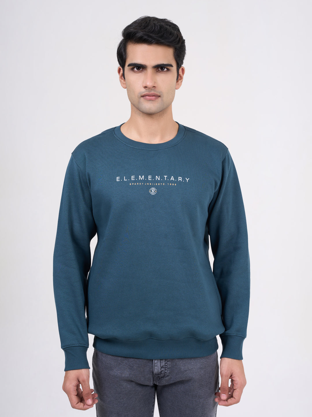 Men's Teal Blue Solid Full Sleeves Sweatshirt