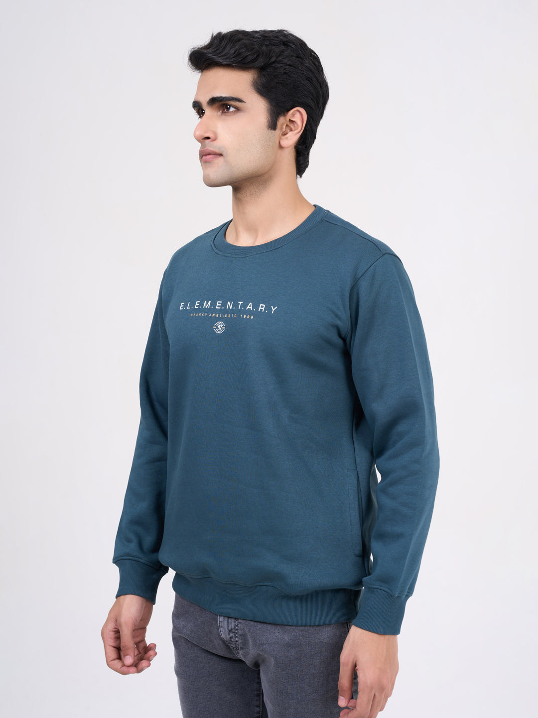 Men's Teal Blue Solid Full Sleeves Sweatshirt