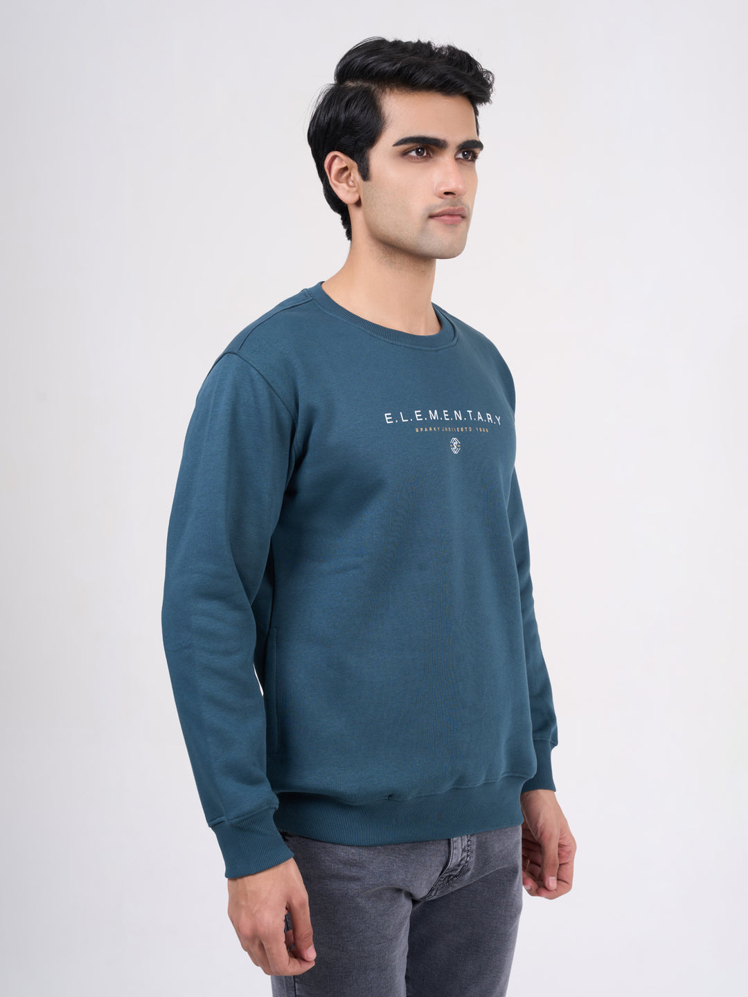 Men's Teal Blue Solid Full Sleeves Sweatshirt