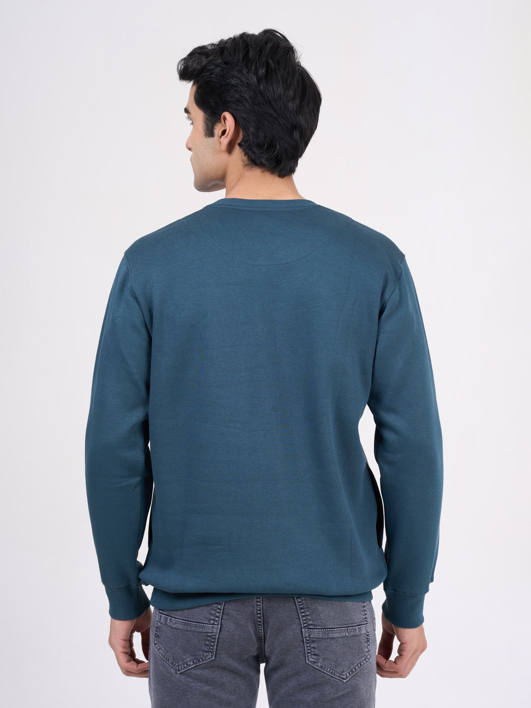 Men's Teal Blue Solid Full Sleeves Sweatshirt