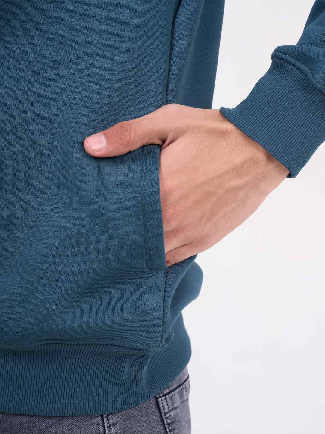 Men's Teal Blue Solid Full Sleeves Sweatshirt