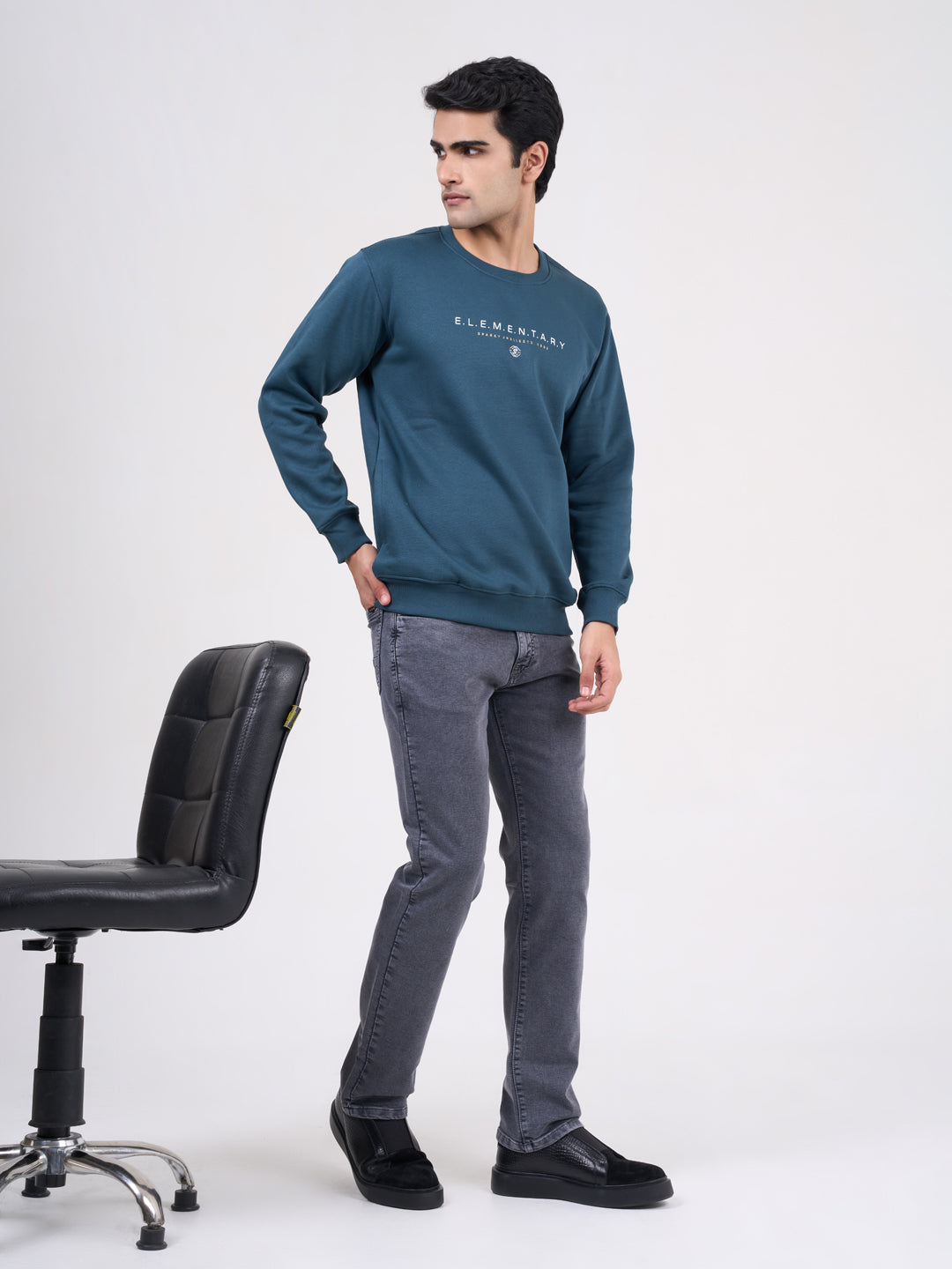 Men's Teal Blue Solid Full Sleeves Sweatshirt